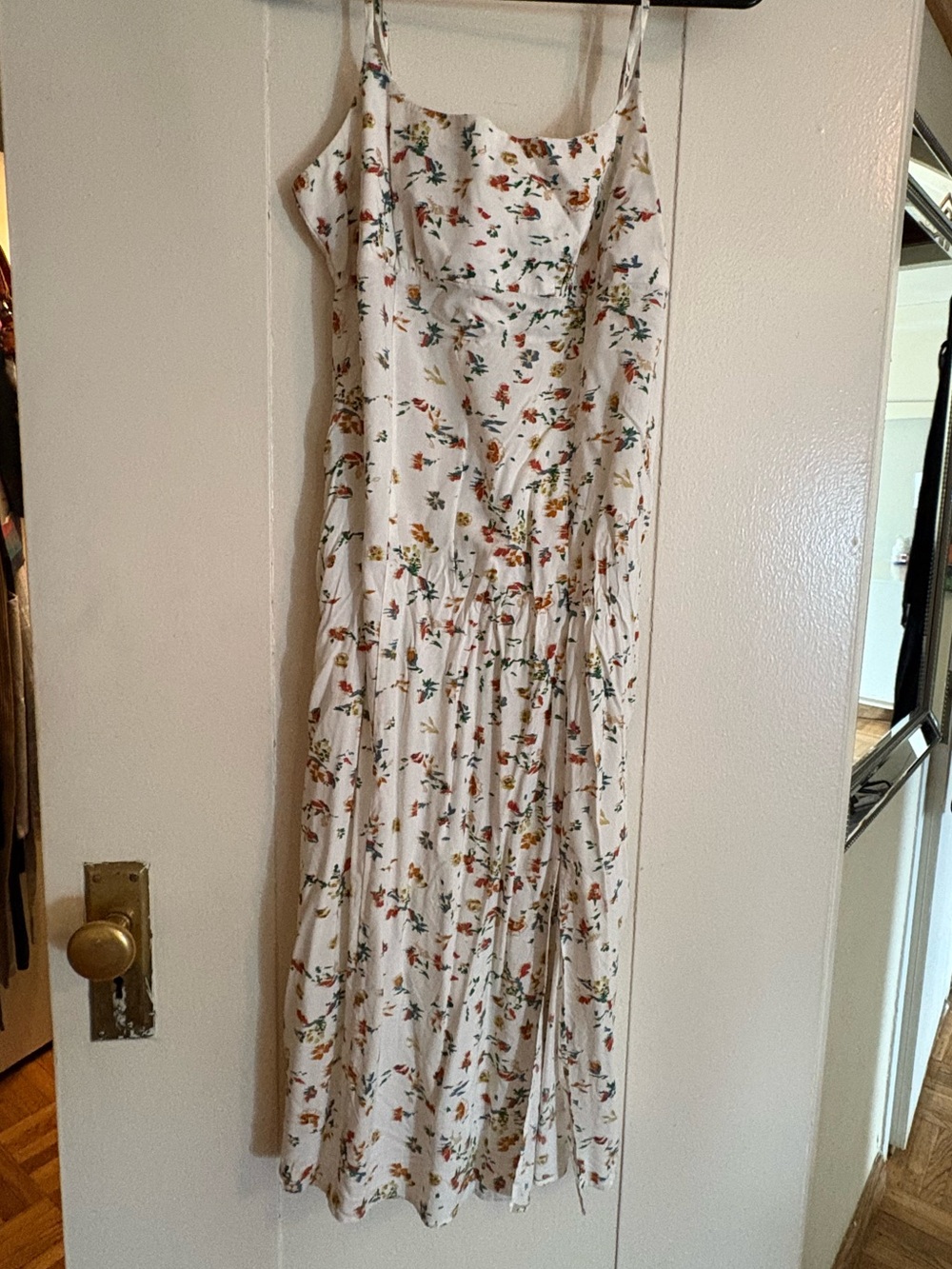 Uniqlo White Floral Midi Slip Dress with Spaghetti Straps